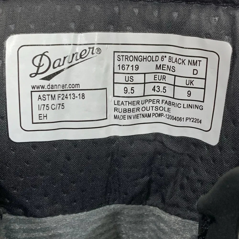 DANNER Stronghold 6” Men's Black Composite Toe Lace Up Work Boots Size 9.5 D